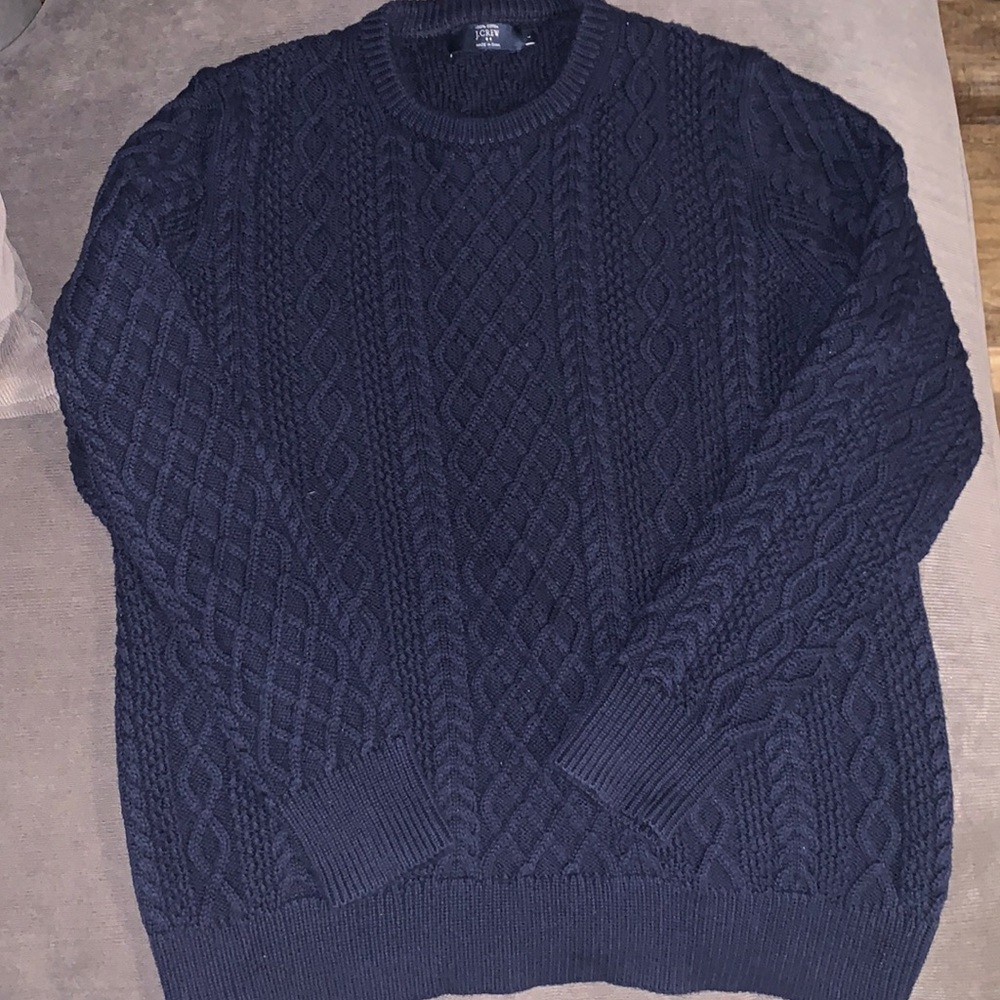 Mens J. Crew Cable Knit Sweater 🔹 Large Navy Blue